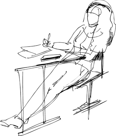 blonde at the table on a chairのイラスト素材