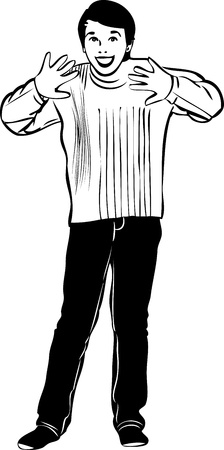 a sketch of a boy showing his handsのイラスト素材