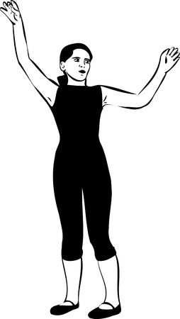 sketch of the girl in black tights with arms raisedのイラスト素材