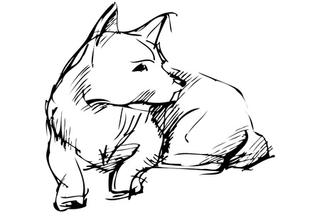a sketch of home animal dog that liesのイラスト素材