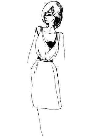 a sketch of beautiful slender blonde is in a dressのイラスト素材