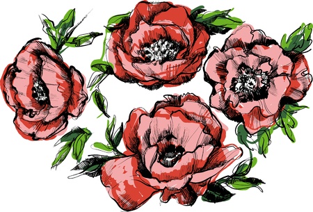 sketch of a beautiful wreath of flowers peoniesのイラスト素材