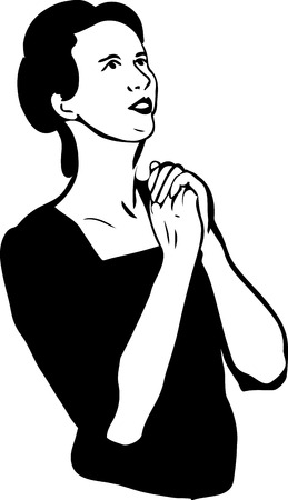 black and white sketch of a girl prayingのイラスト素材