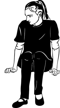 black and white vector sketch of girl sits and listensのイラスト素材