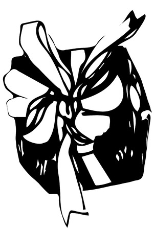 black and white vector sketch of a gift box tied with a ribbonのイラスト素材