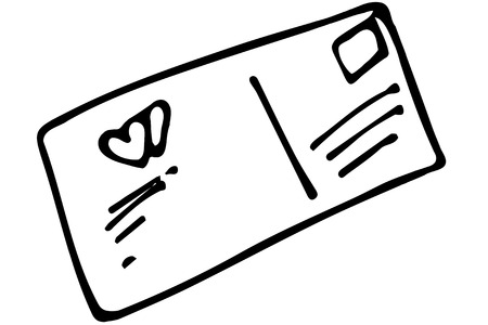 black and white vector sketch of a sealed envelope with a stamp and an addressdのイラスト素材