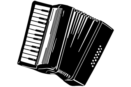 black and white sketch of a musical instrument accordionのイラスト素材