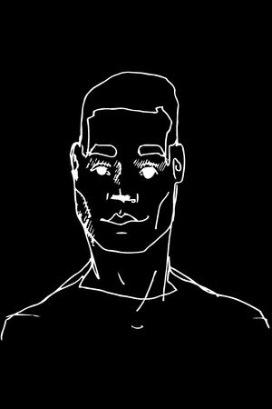 black and white vector sketch of the face of an adult maleのイラスト素材