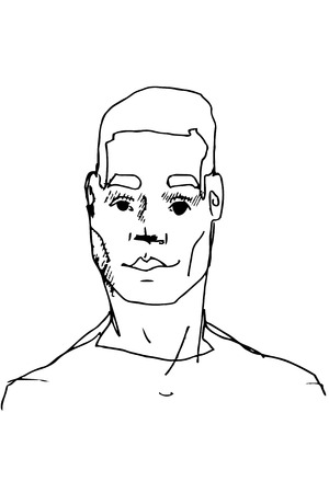 black and white vector sketch of the face of an adult maleのイラスト素材