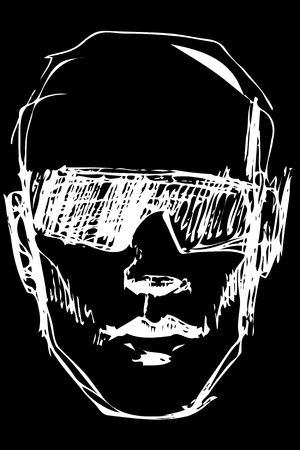Black and white vector sketch of a young man in sunglassesのイラスト素材