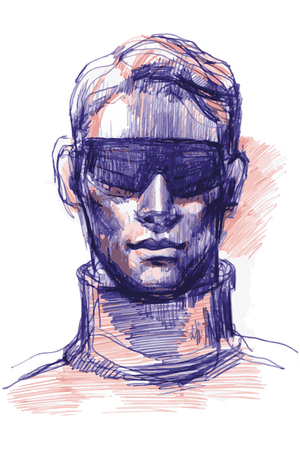 Vector sketch colored ballpoint pens to a portrait of a man in sunglassesのイラスト素材