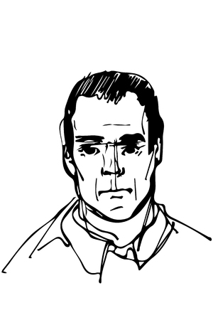 Black and white vector sketch for a portrait of an adult maleのイラスト素材