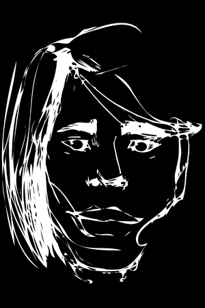An abstract white vector sketch of a handsome young man on a black background.のイラスト素材