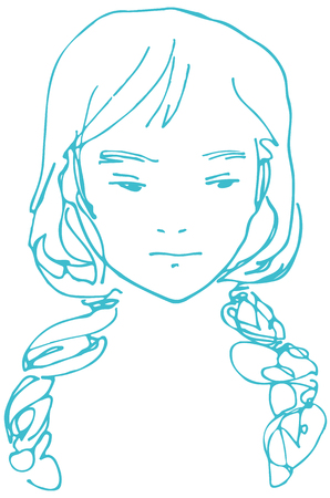 sketch of a young beautiful girl with two pigtailsのイラスト素材