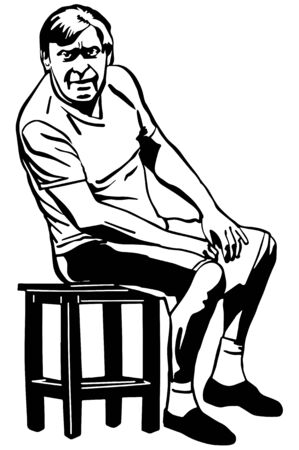black and white vector sketch adult man sitting on a stoolのイラスト素材