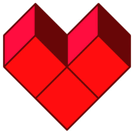 Vector image of a red heart assembled from three cubesのイラスト素材