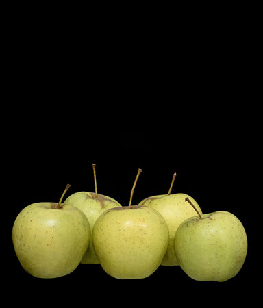 Image of ripe green apples on black backgroundの写真素材