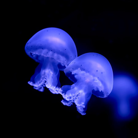 Image of two pretty jellyfish underwater seaの写真素材