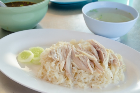 steamed chicken with rice, thai foodの写真素材