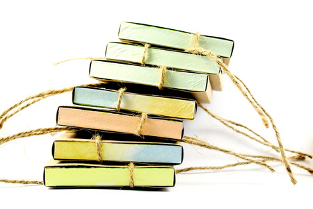 Stack of books isolated on white background , Selective soft focusの写真素材