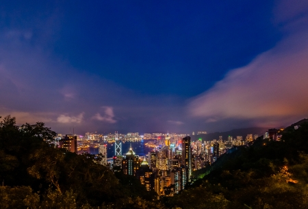 Hong kong peak at nightの写真素材
