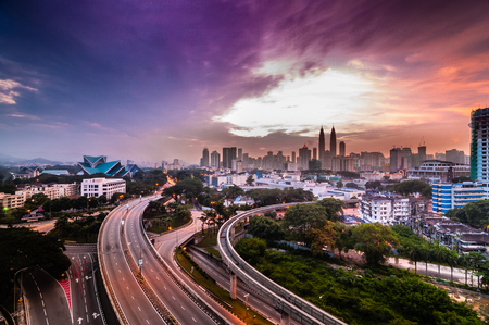 urban view from top during sunriseの写真素材