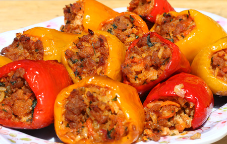 Freshly cooked stuffed peppersの写真素材