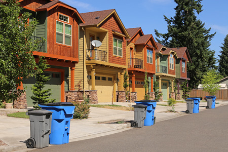 Row of modern houses in suburban neighborhoodの写真素材