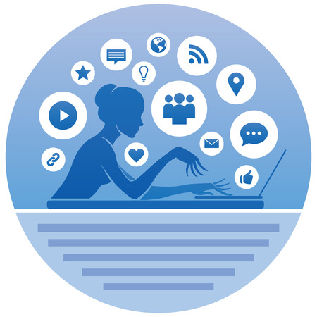 Information Society  Girl With A Laptop And A Social Networking Iconsのイラスト素材