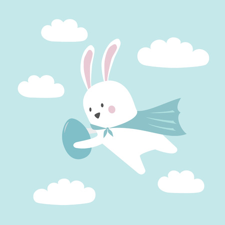 Happy easter vector illustration. Vector background with easter bunny, egg and clouds. Suitable for wallpaper, wrapping paper, web page background, summer cards design, scrapbooking.のイラスト素材