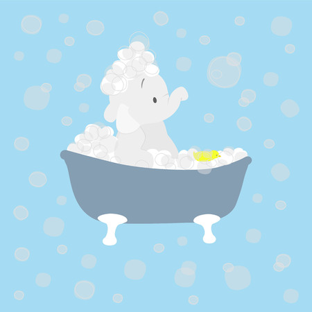 Cartoon elephant bathing with lather. Vector illustration.のイラスト素材