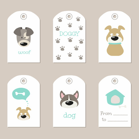 Set of tags with cartoon dogs. Vector illustration.のイラスト素材