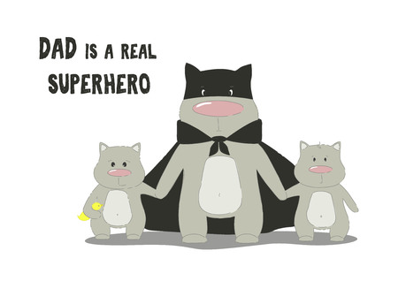 Super hero cat dad with son and daughter. Father cat and kittens family team.のイラスト素材