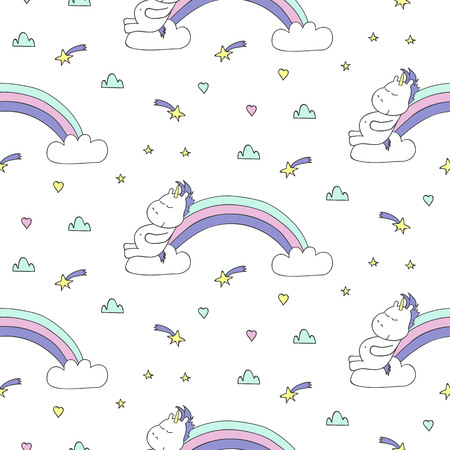 Cute seamless pattern with unicorns. Vector illustration.のイラスト素材