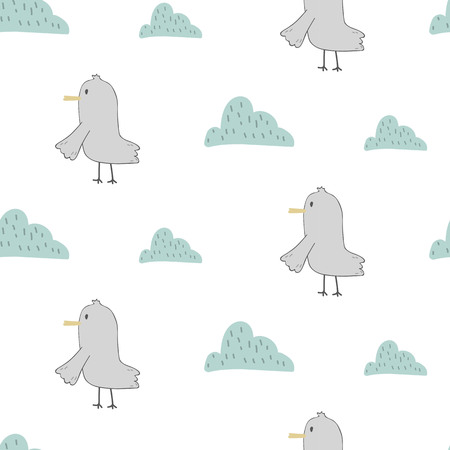 Seamless pattern with cute seagull. Suitable for wallpaper, wrapping paper, web page background, summer cards design. Vector illustration.のイラスト素材