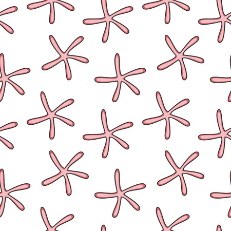 Seamless pattern with red starfish on white background. Vector illustration.のイラスト素材