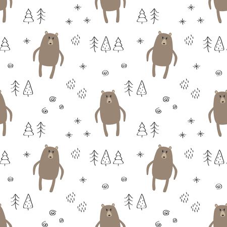 Seamless pattern with cute bear on white background.のイラスト素材