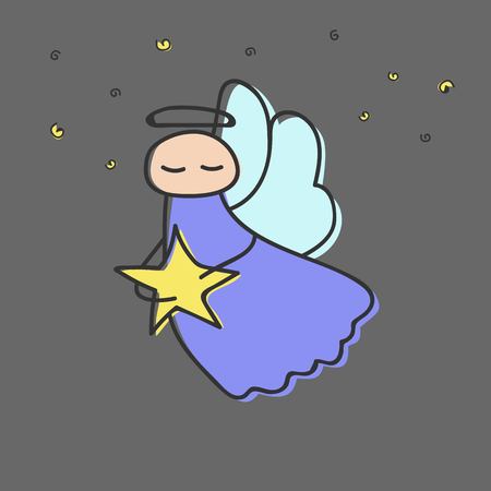 Christmas cute angel with star. Vector illustration.のイラスト素材