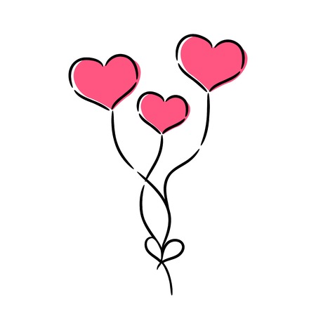 Heart balloons isolated icon on white background. Balloon for valentine day and birthday party. Flat style vector illustration.のイラスト素材