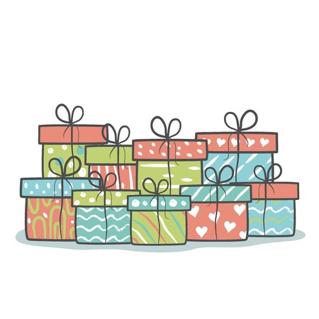 Set of hand drawn gift boxes. Vector illustration.のイラスト素材