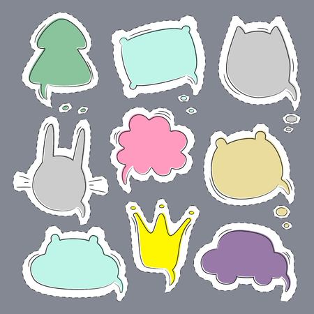 Set of stickers with hand drawn speech bubbles. Vector illustration.のイラスト素材