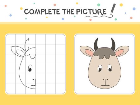 Complete the picture of a goat. Copy the picture. Coloring book. Educational game for children. Cartoon vector illustration.のイラスト素材