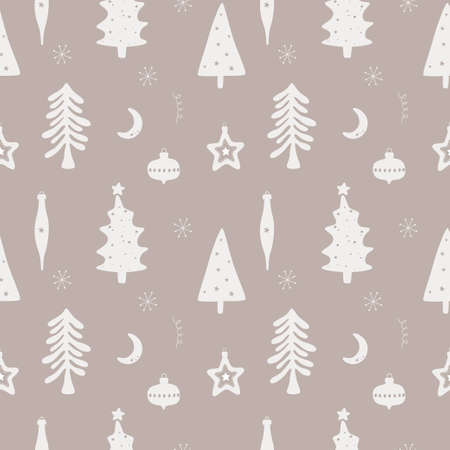 Seamless Christmas background with decorative Christmas trees. Vector illustration.のイラスト素材