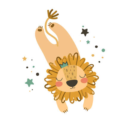 Cute lion. Use this clipart to create baby shower invites, nursery art, birthday decor, greeting cards, children's clothing. Vector illustration.のイラスト素材