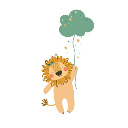 Cute lion. Use this clipart to create baby shower invites, nursery art, birthday decor, greeting cards, children's clothing. Vector illustration.のイラスト素材