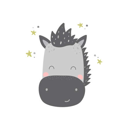 Cute vector print with baby donkey and stars on white background. Vector illustration.のイラスト素材