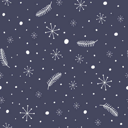 Vector seamless hand drawn snowflakes pattern. Winter background.のイラスト素材