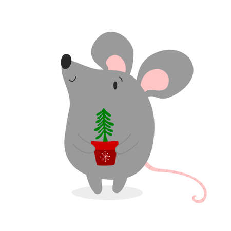 Cartoon cute rat, christmas greeting card. Chinese New Year. Vector illustration.のイラスト素材