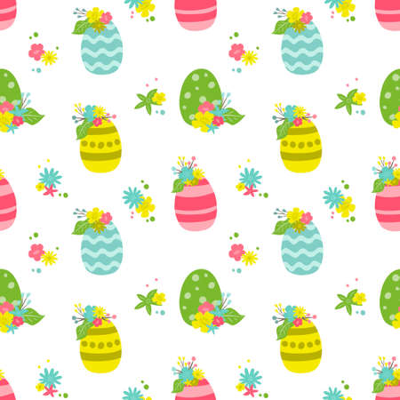 Floral seamless pattern with easter eggs. Endless texture for spring design, decoration, greeting cards, posters, invitations, advertisement.のイラスト素材