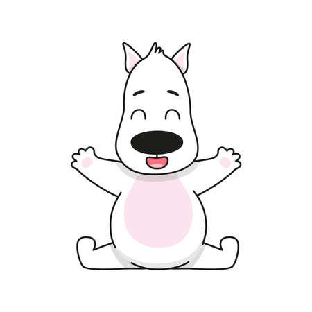 A cute baby dog sits. Vector illustration for designs, prints and patterns. isolated on white background. Postcard in children's cartoon style.のイラスト素材